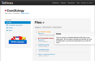 A screenshot that shows warnings and errors on file upload.