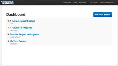 A screenshot that shows the project statuses.